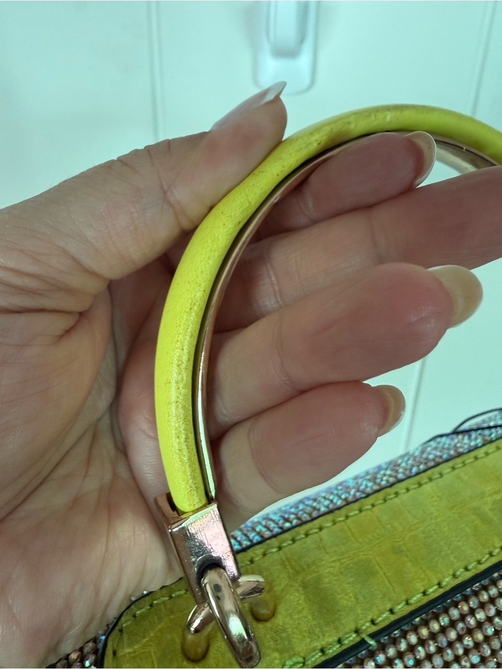 Steve Madden Neon Lime Crystal-Front Mini Top Handle Bag - Picture 8 of 10